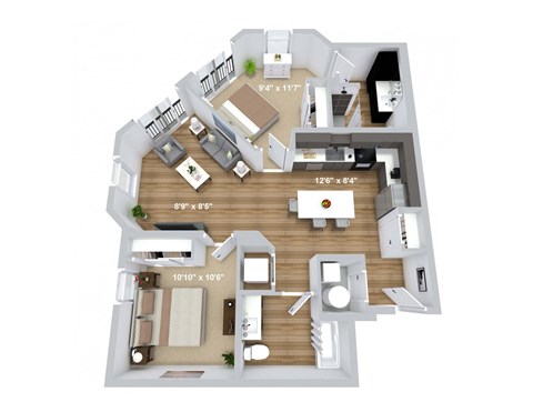 bedroom floor plan an open concept living room and kitchen with a wood floor